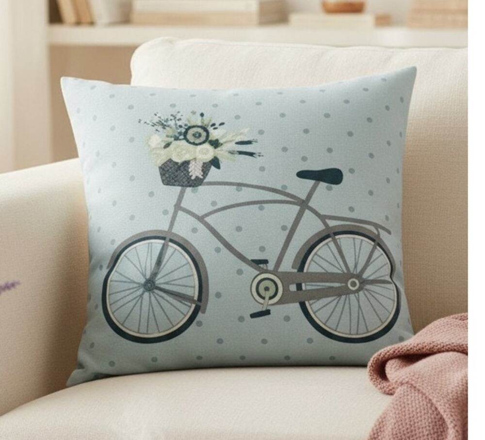 Hampton Bay 17x17 Throw Pillow Powder Blue Bicycle With Flower Basket